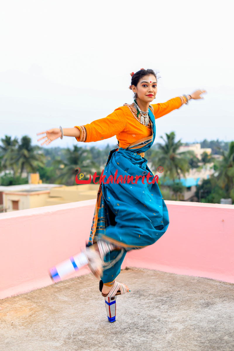 Teal Green Yellow Pittala Single Cotton Saree