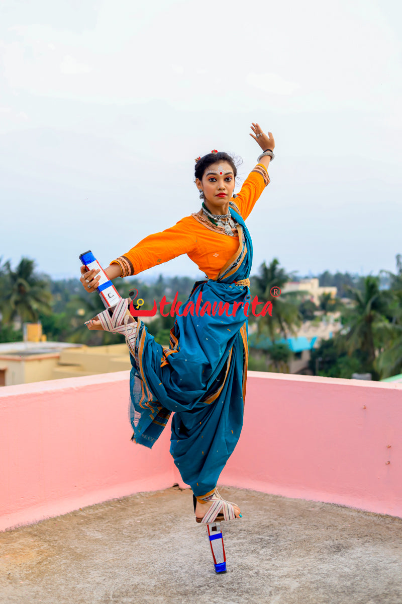 Teal Green Yellow Pittala Single Cotton Saree