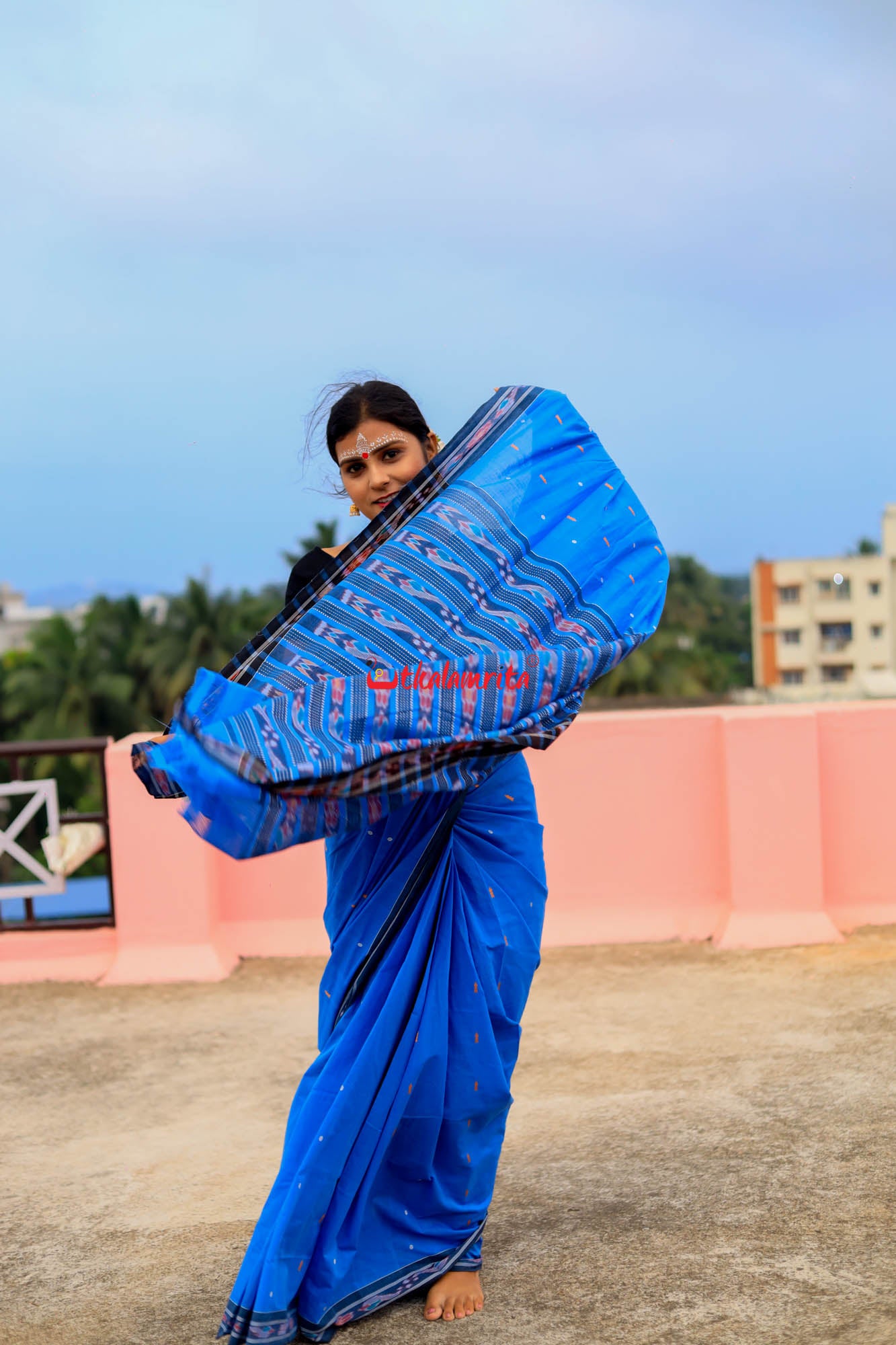 Sky Blue Pittala Cotton Saree