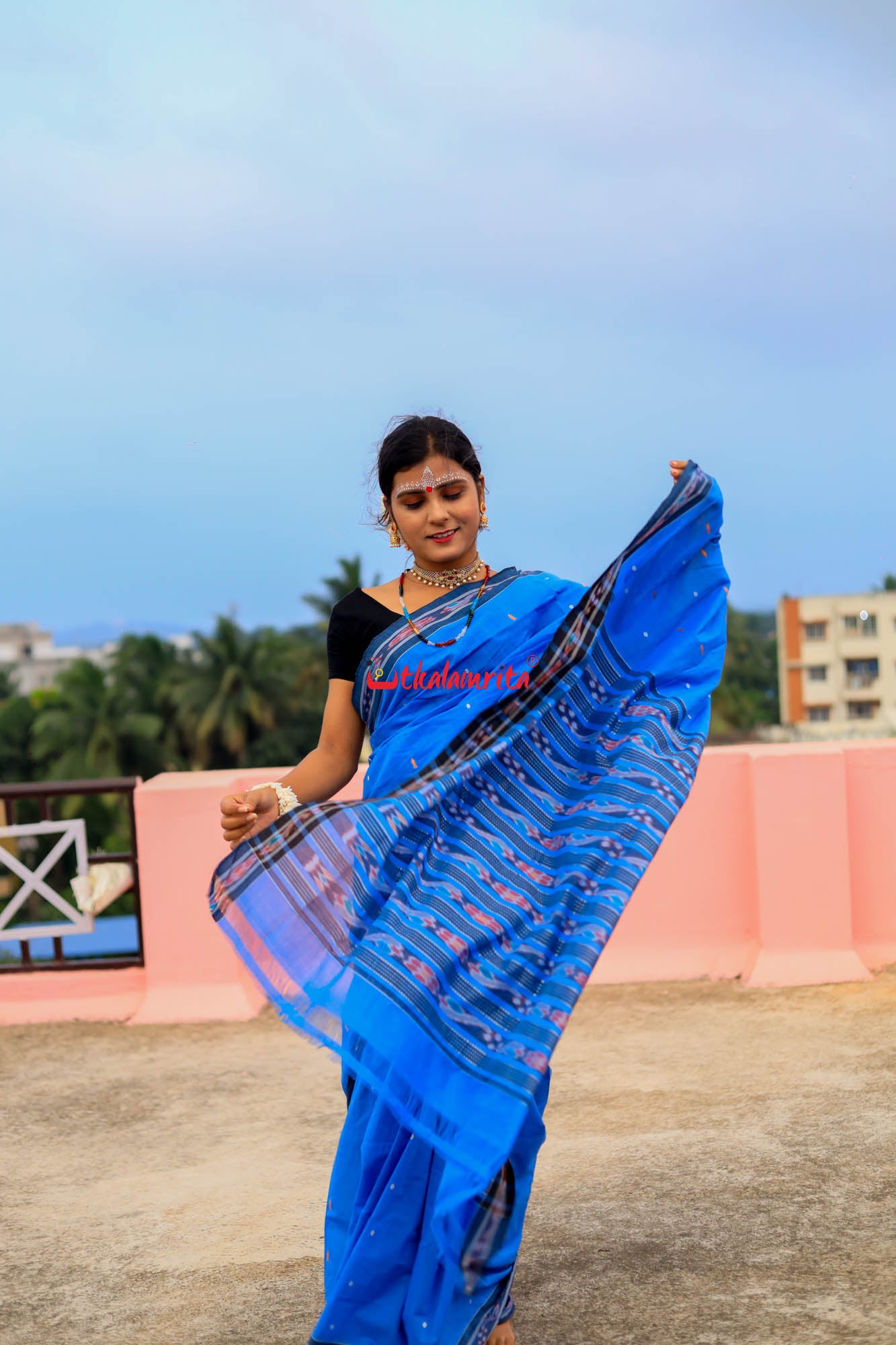 Sky Blue Pittala Cotton Saree