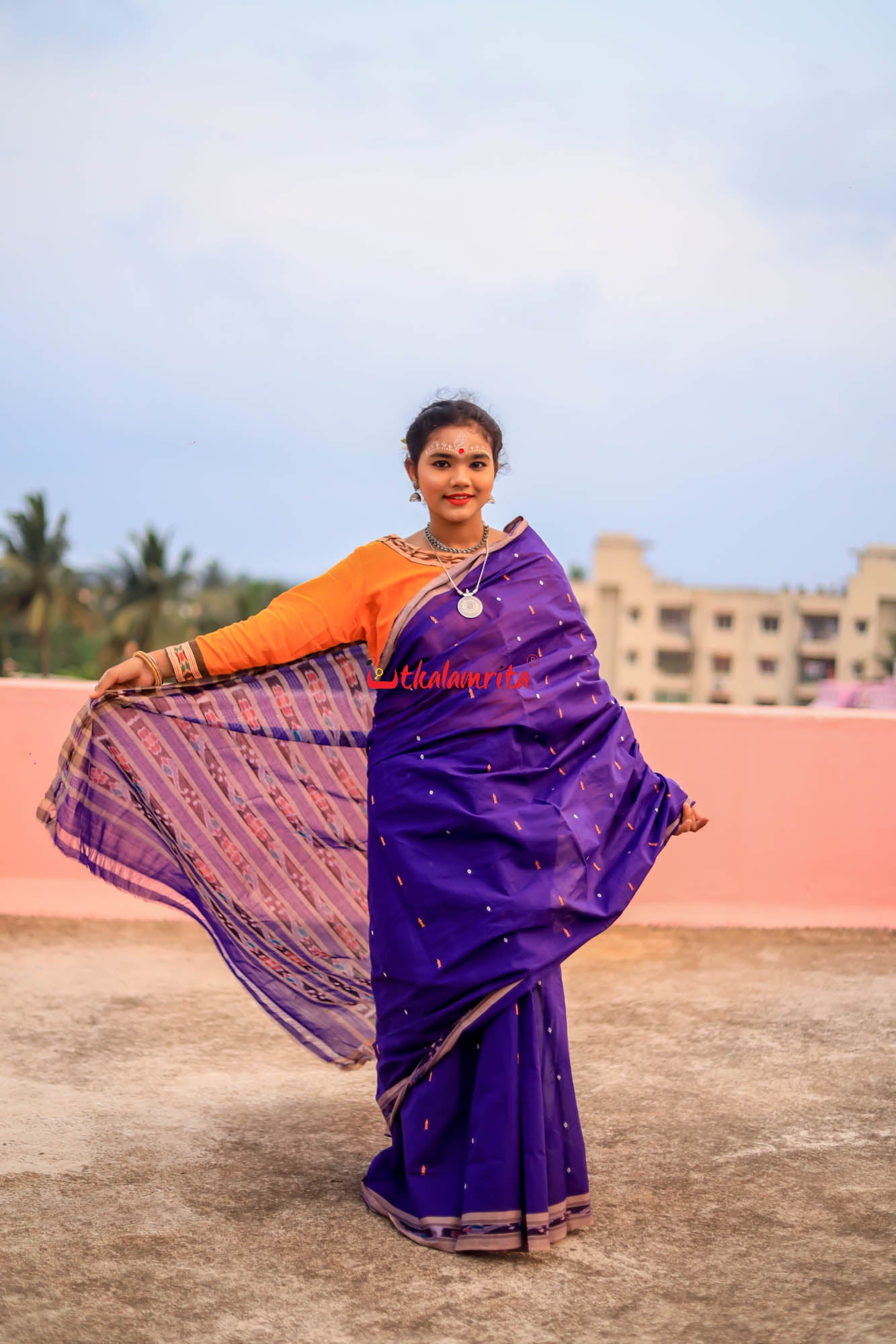 Purple Cement Pittala Single Cotton Saree