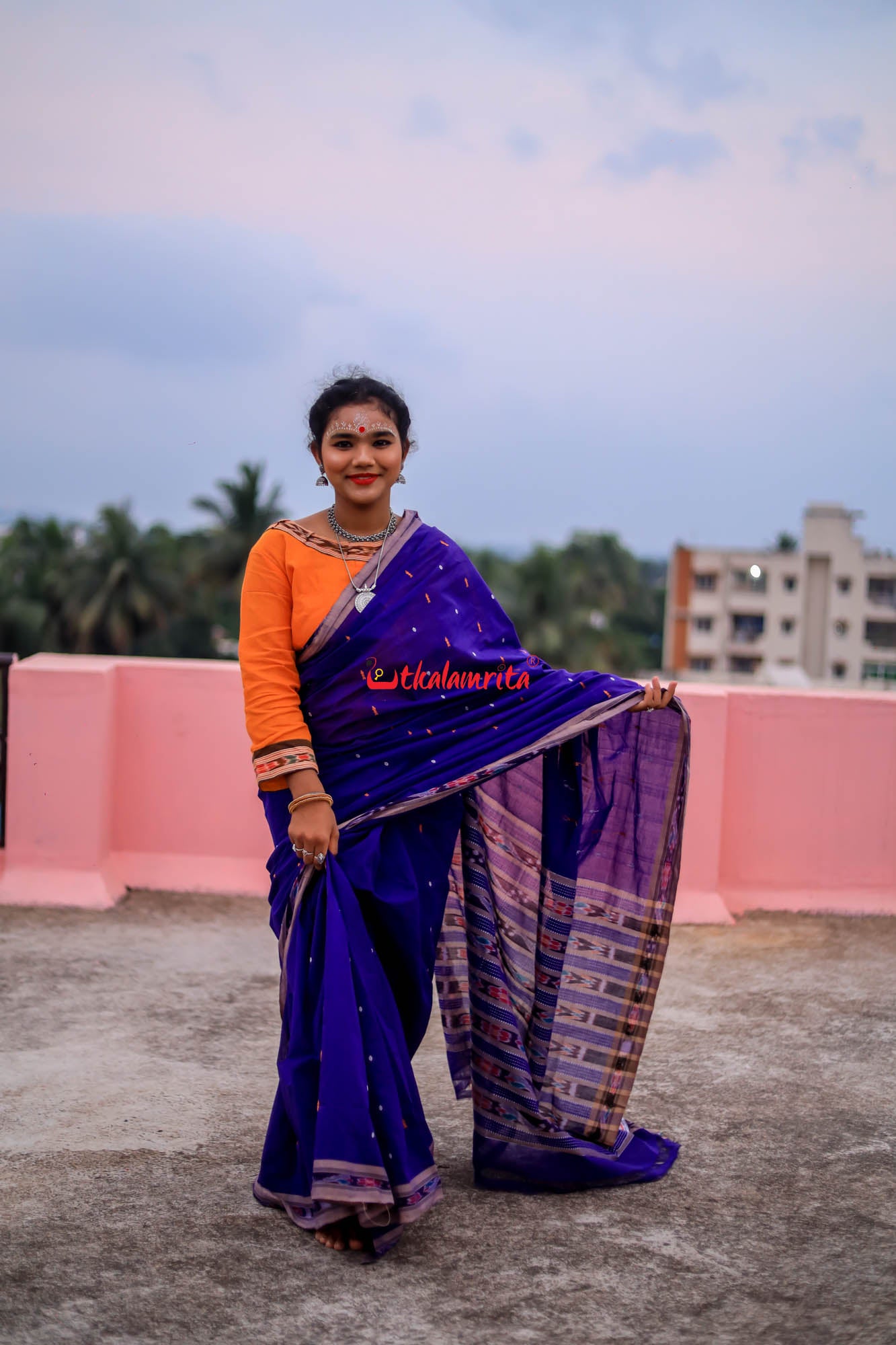 Purple Cement Pittala Single Cotton Saree