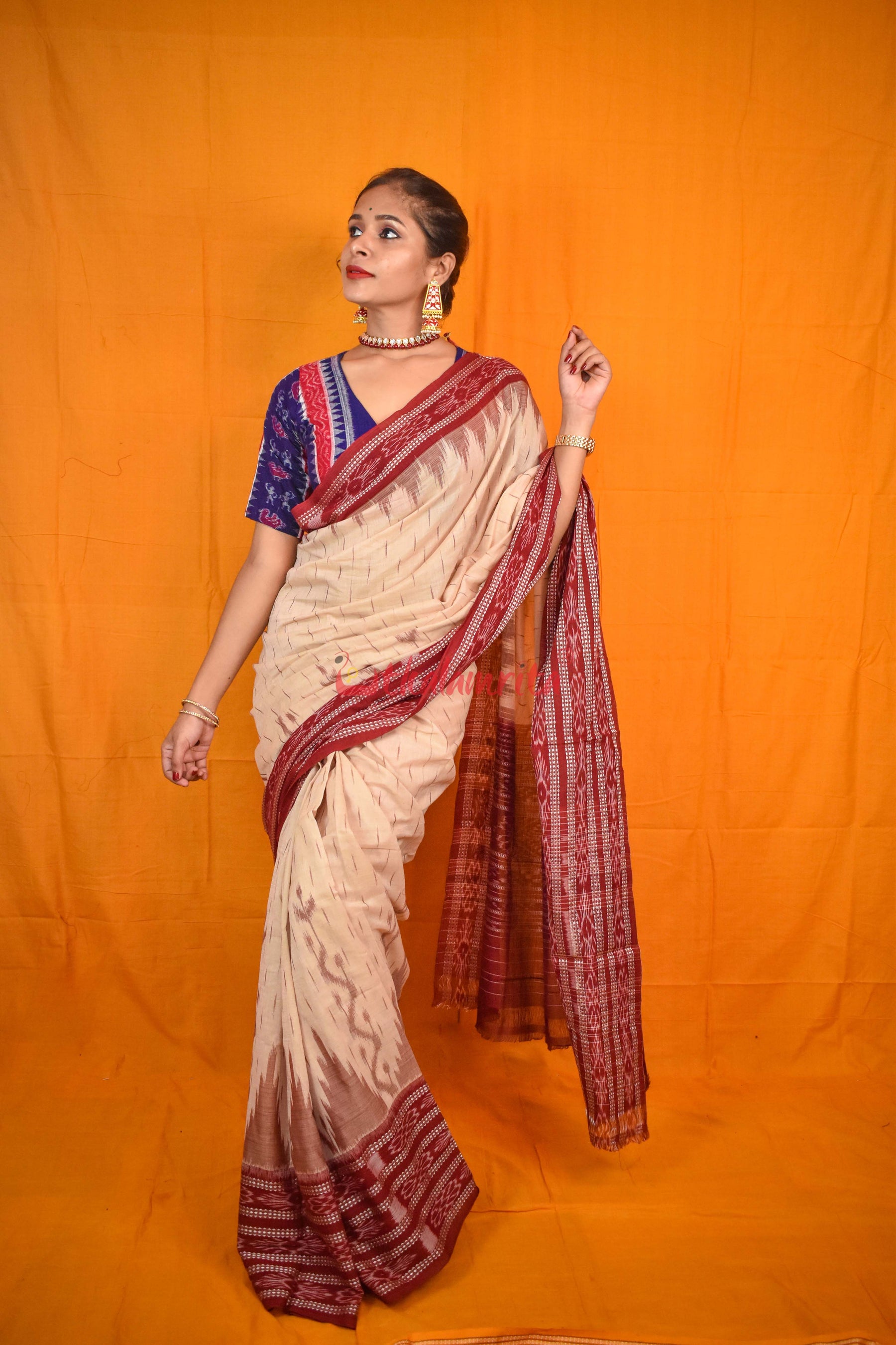 Off White Maroon Daali Scot Khandua Cotton