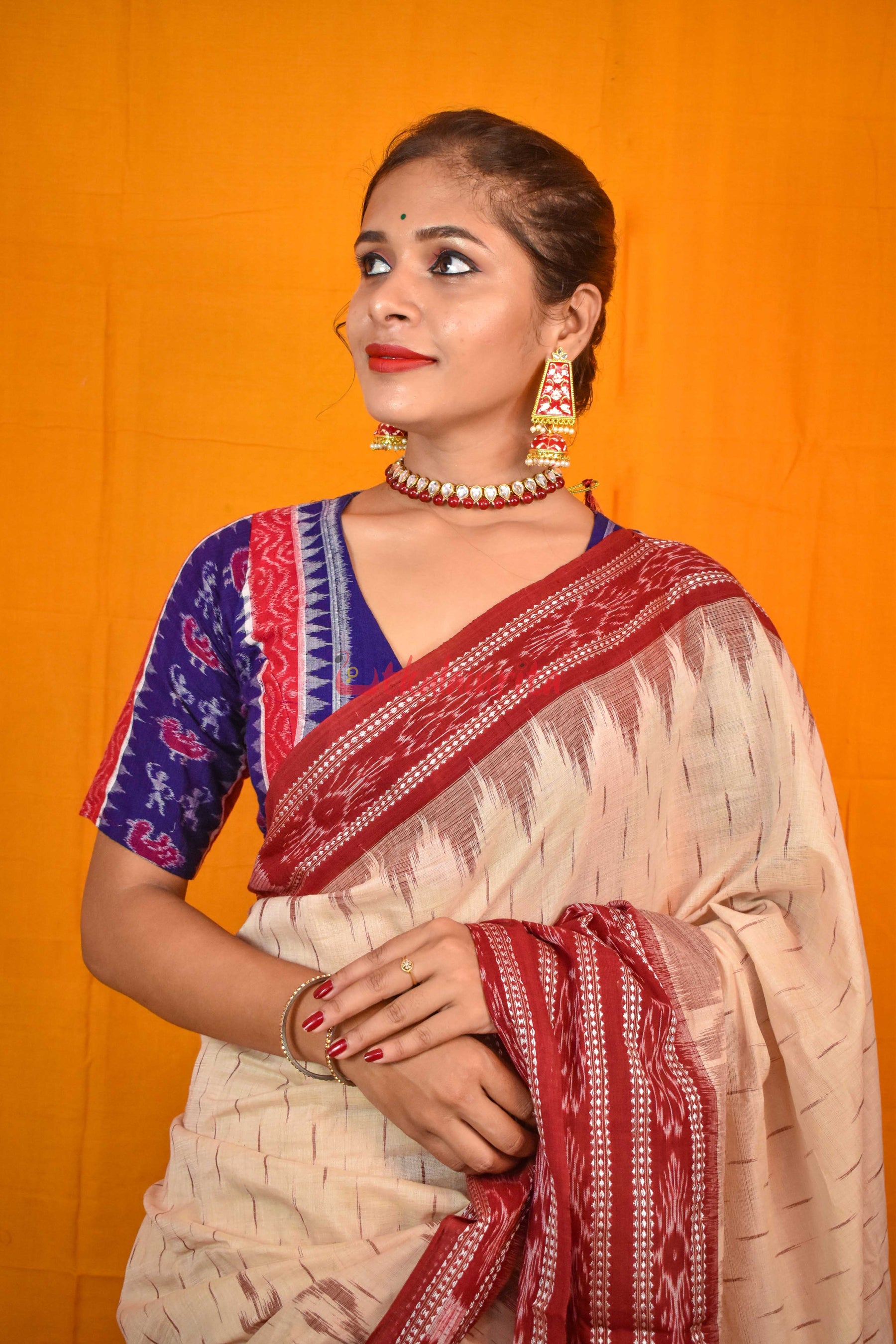 Off White Maroon Daali Scot Khandua Cotton