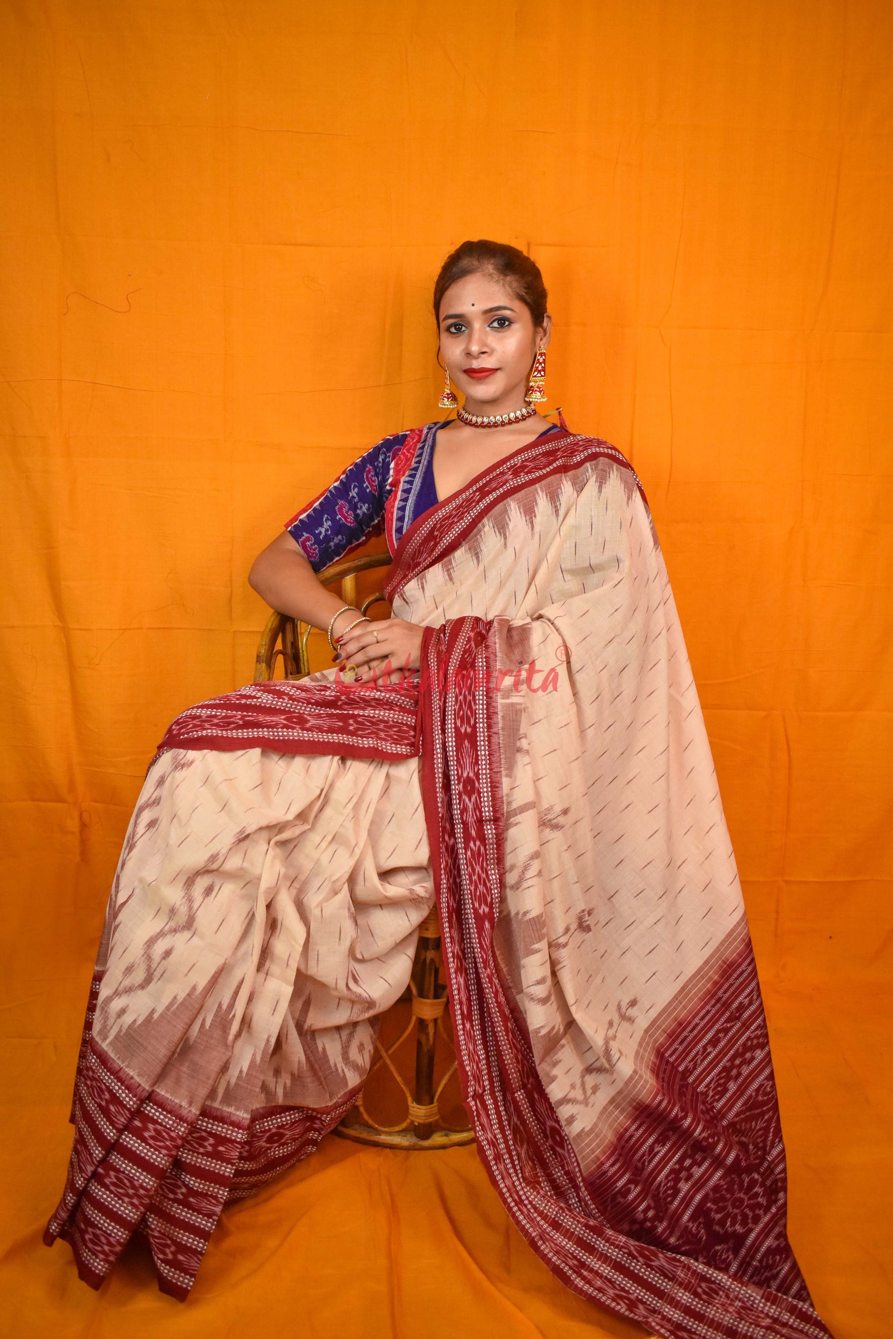 Off White Maroon Daali Scot Khandua Cotton