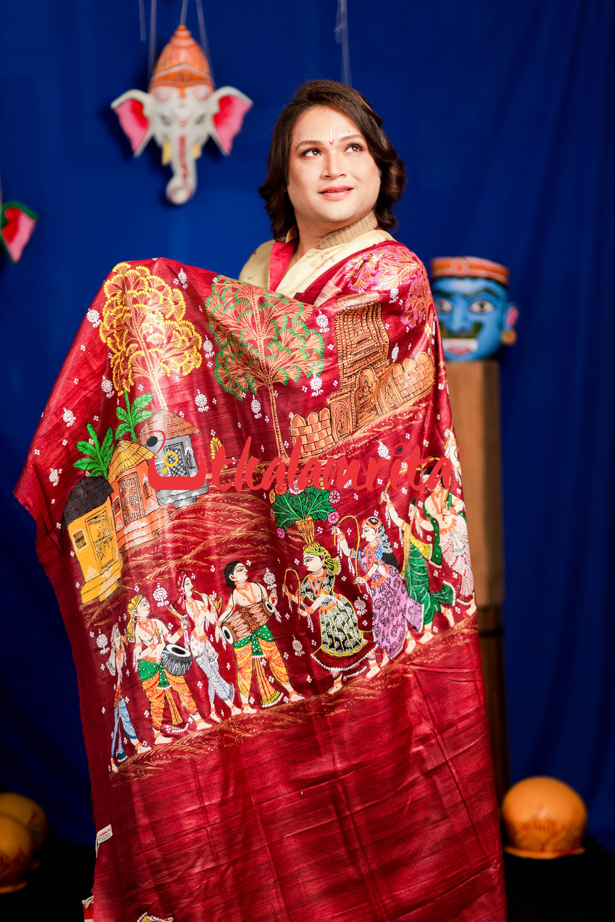 Jhamu Jatra Ghicha Tussar Ghee Maroon Saree