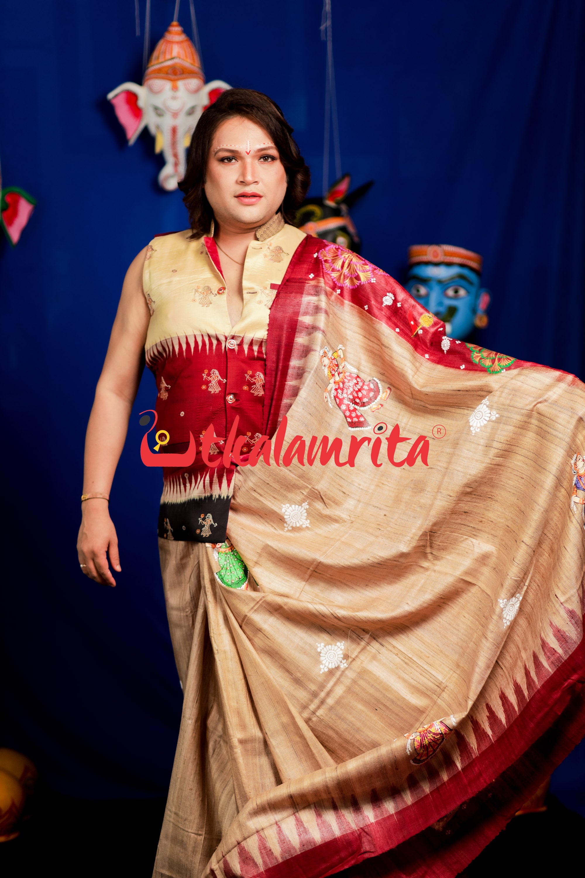 Jhamu Jatra Ghicha Tussar Ghee Maroon Saree