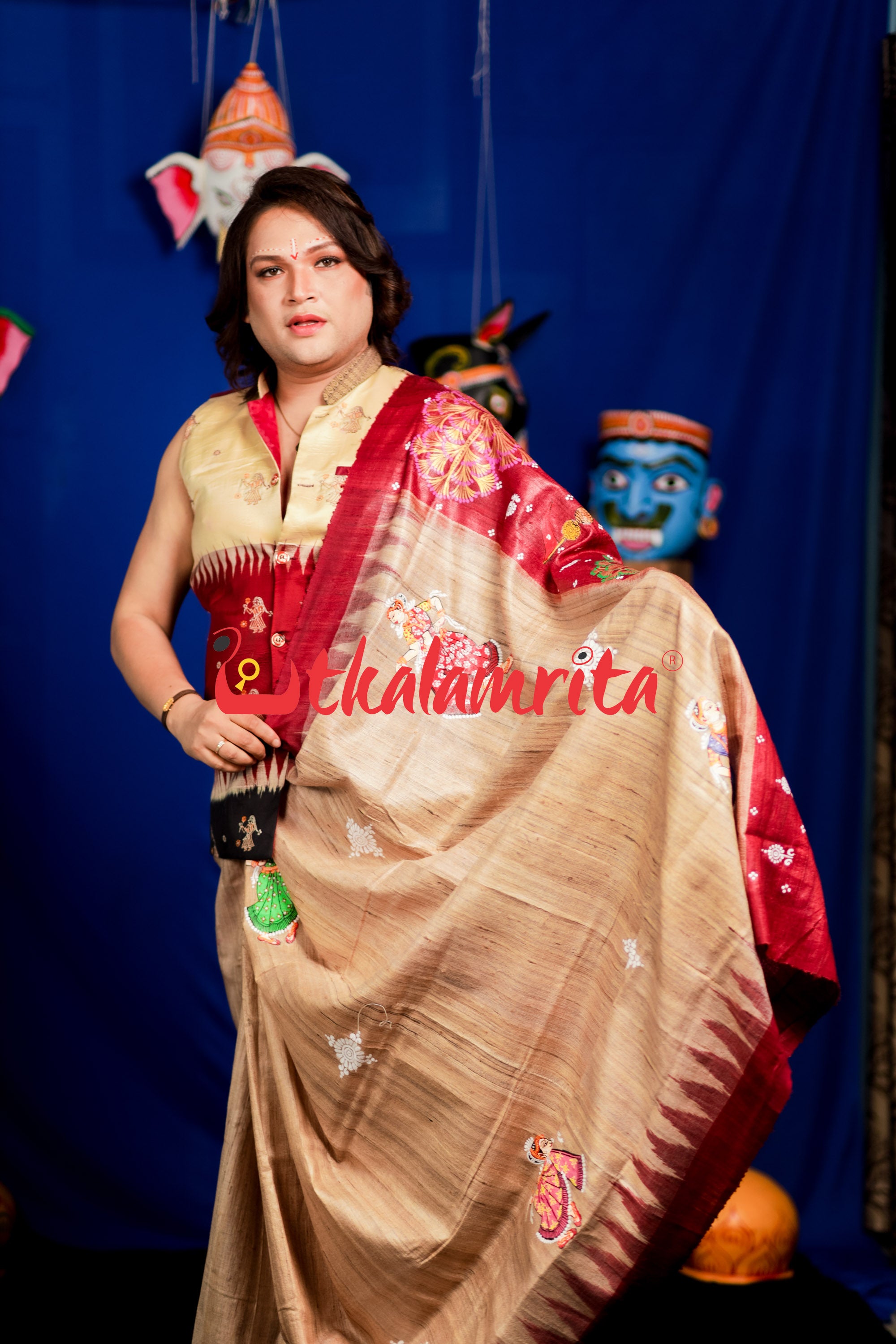 Jhamu Jatra Ghicha Tussar Ghee Maroon Saree