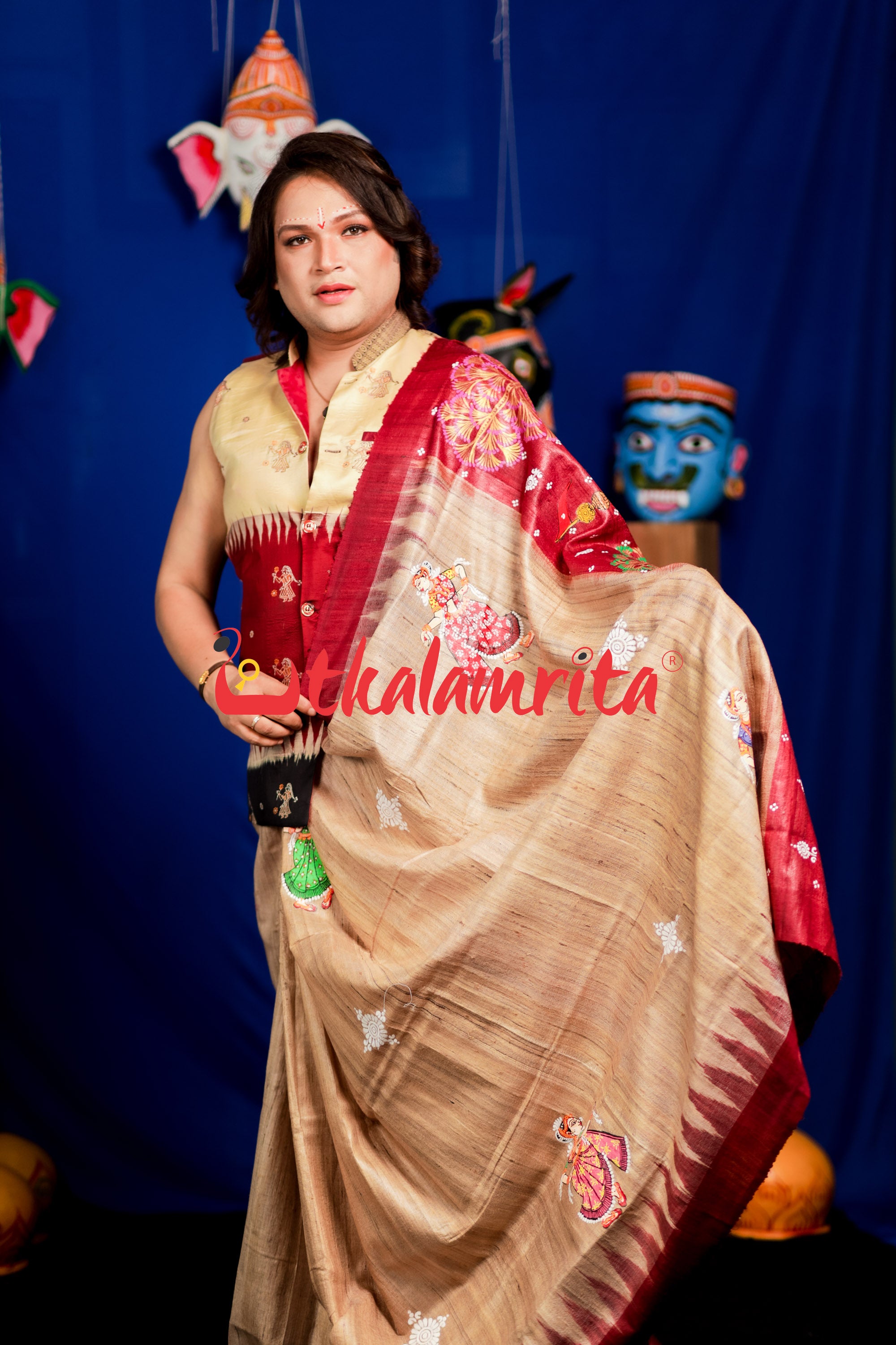 Jhamu Jatra Ghicha Tussar Ghee Maroon Saree