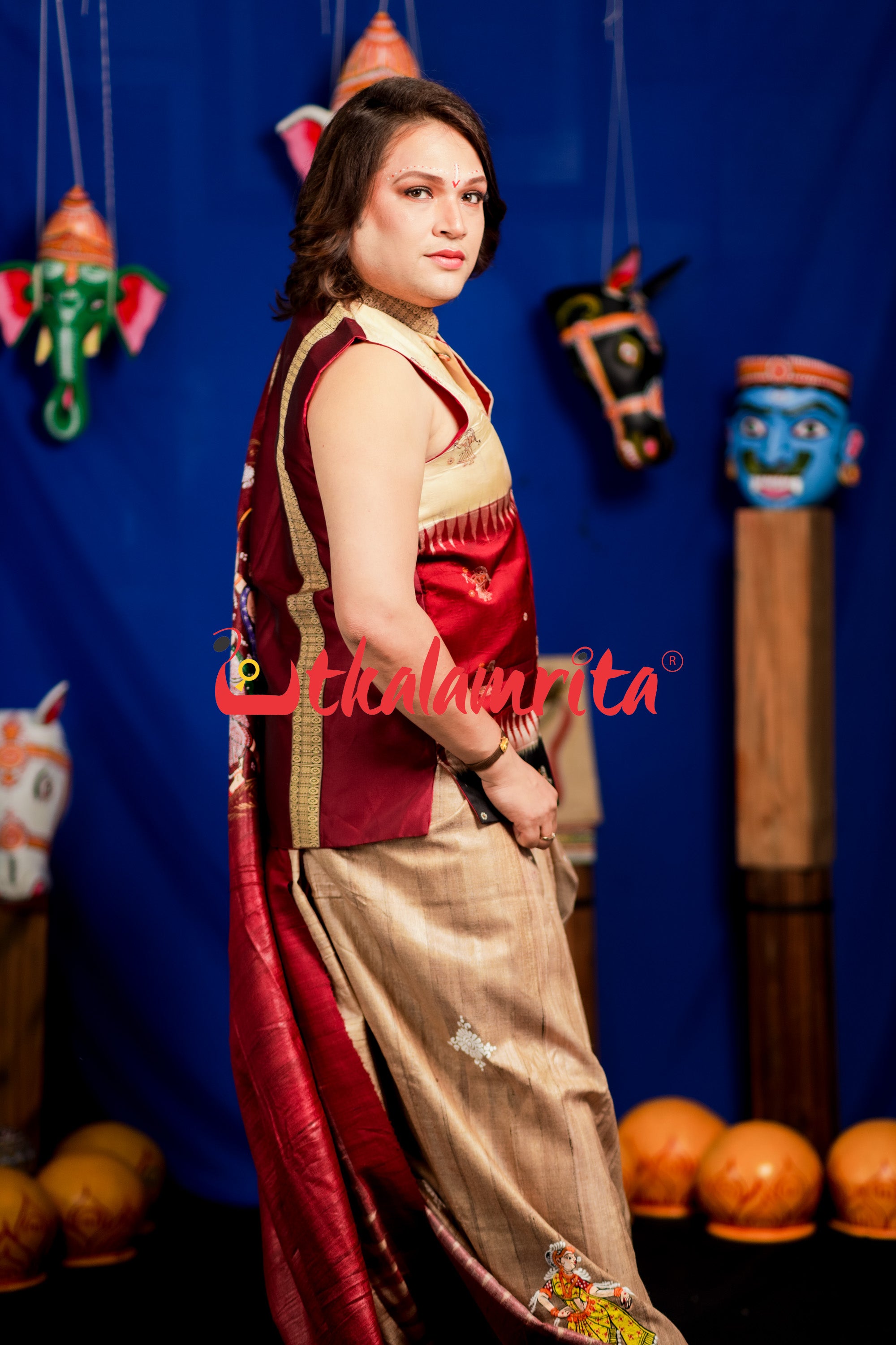 Jhamu Jatra Ghicha Tussar Ghee Maroon Saree