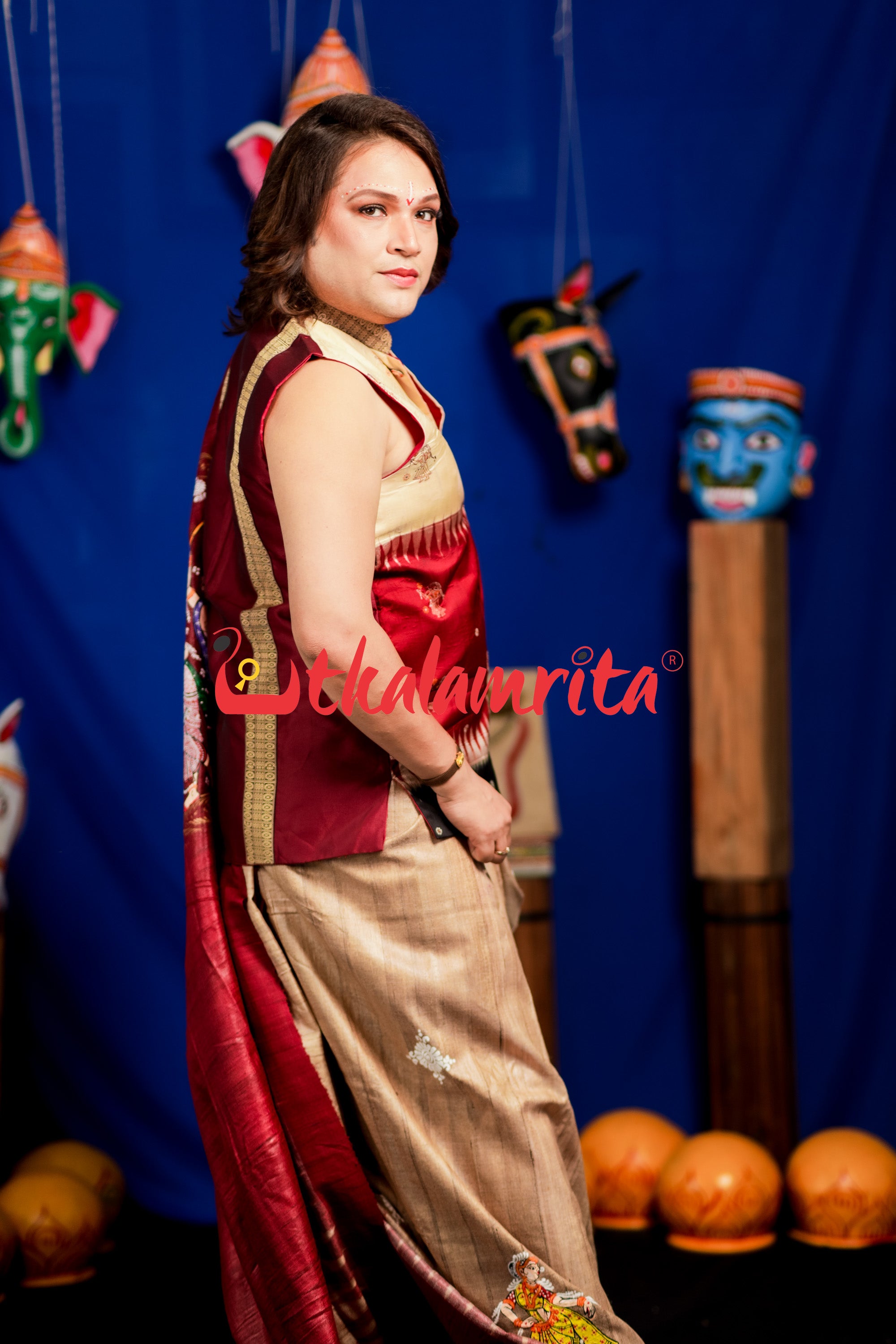 Jhamu Jatra Ghicha Tussar Ghee Maroon Saree