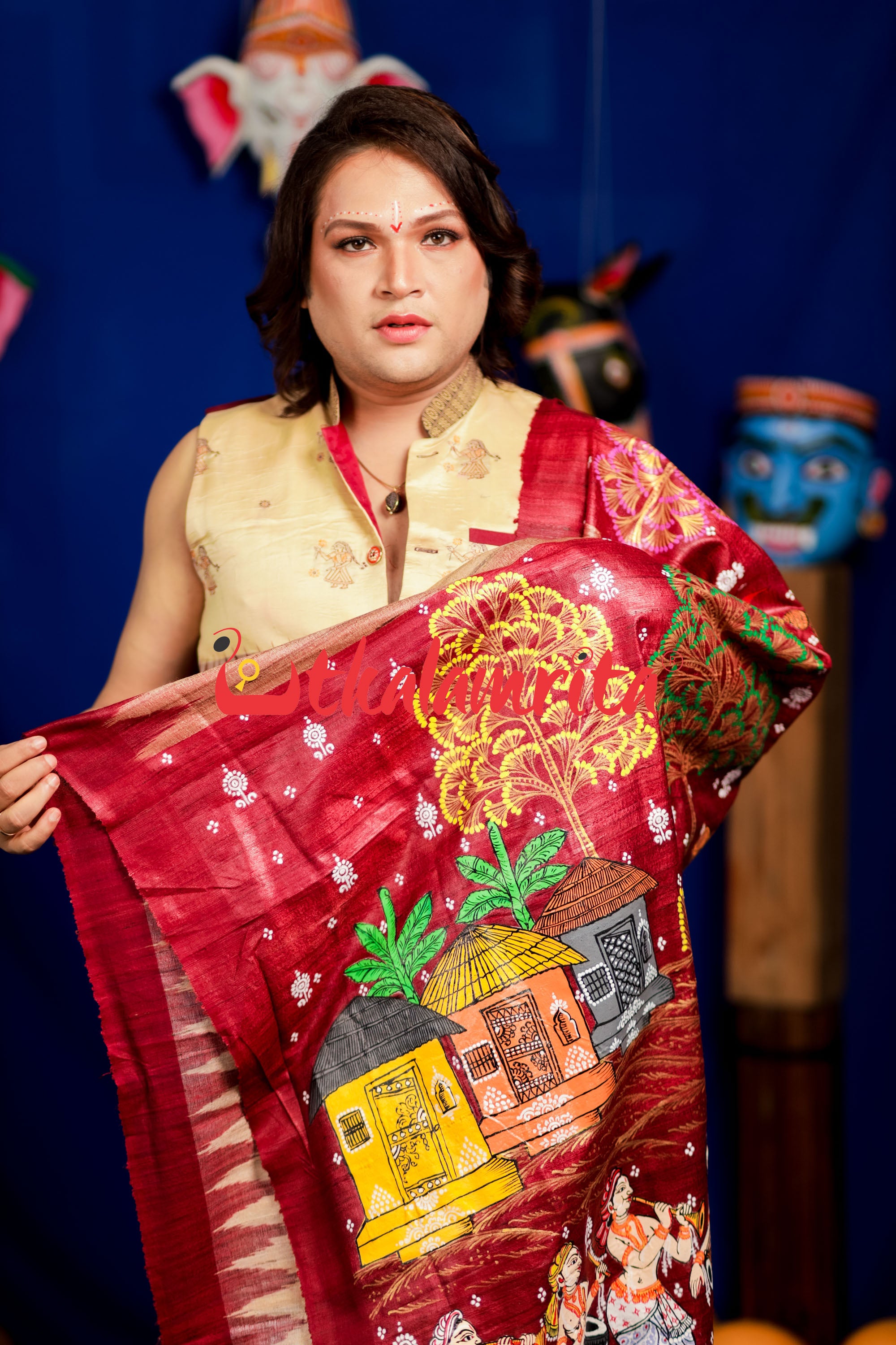 Jhamu Jatra Ghicha Tussar Ghee Maroon Saree