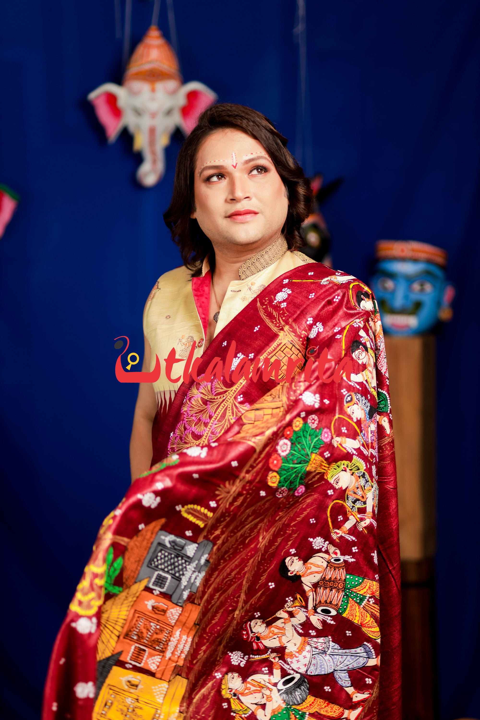 Jhamu Jatra Ghicha Tussar Ghee Maroon Saree