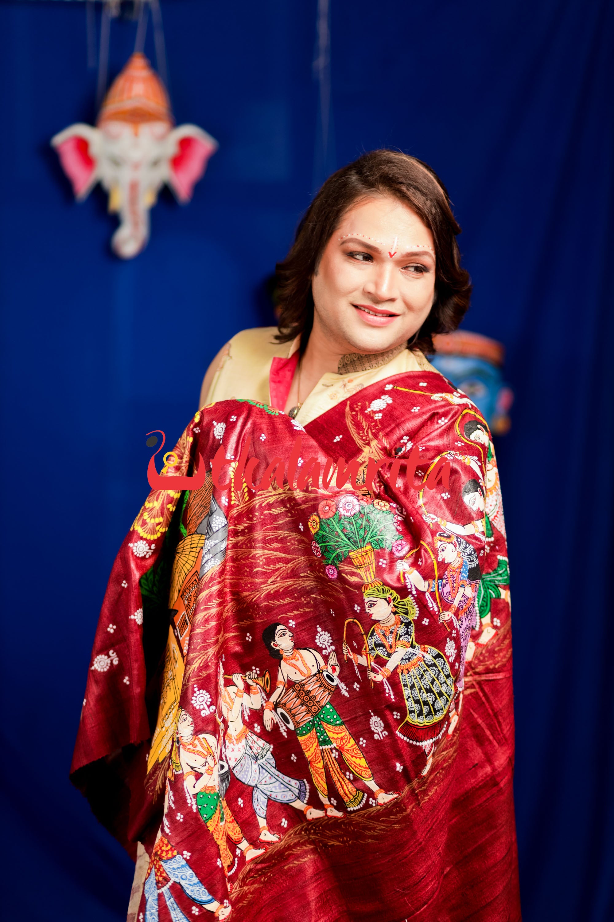Jhamu Jatra Ghicha Tussar Ghee Maroon Saree