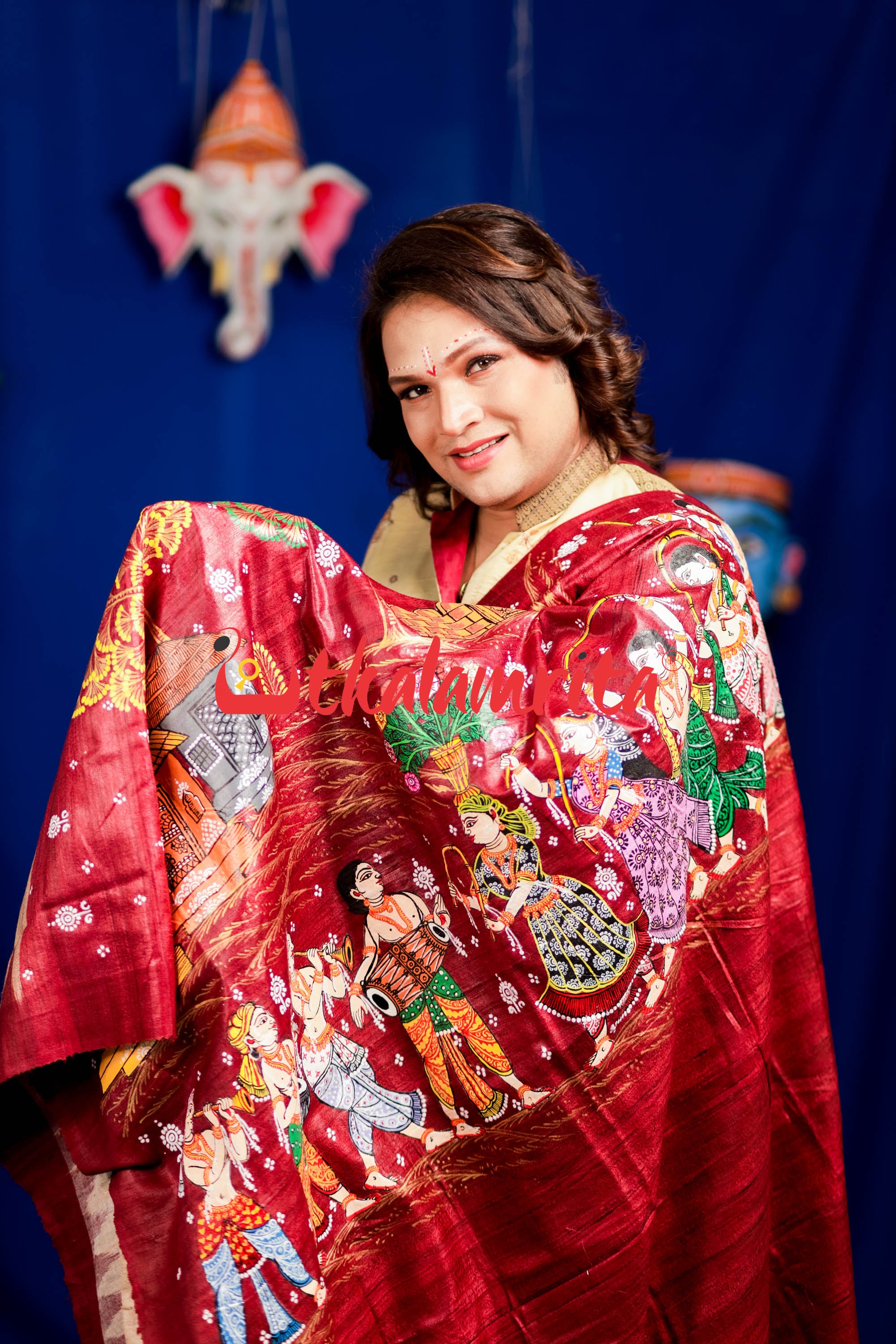 Jhamu Jatra Ghicha Tussar Ghee Maroon Saree