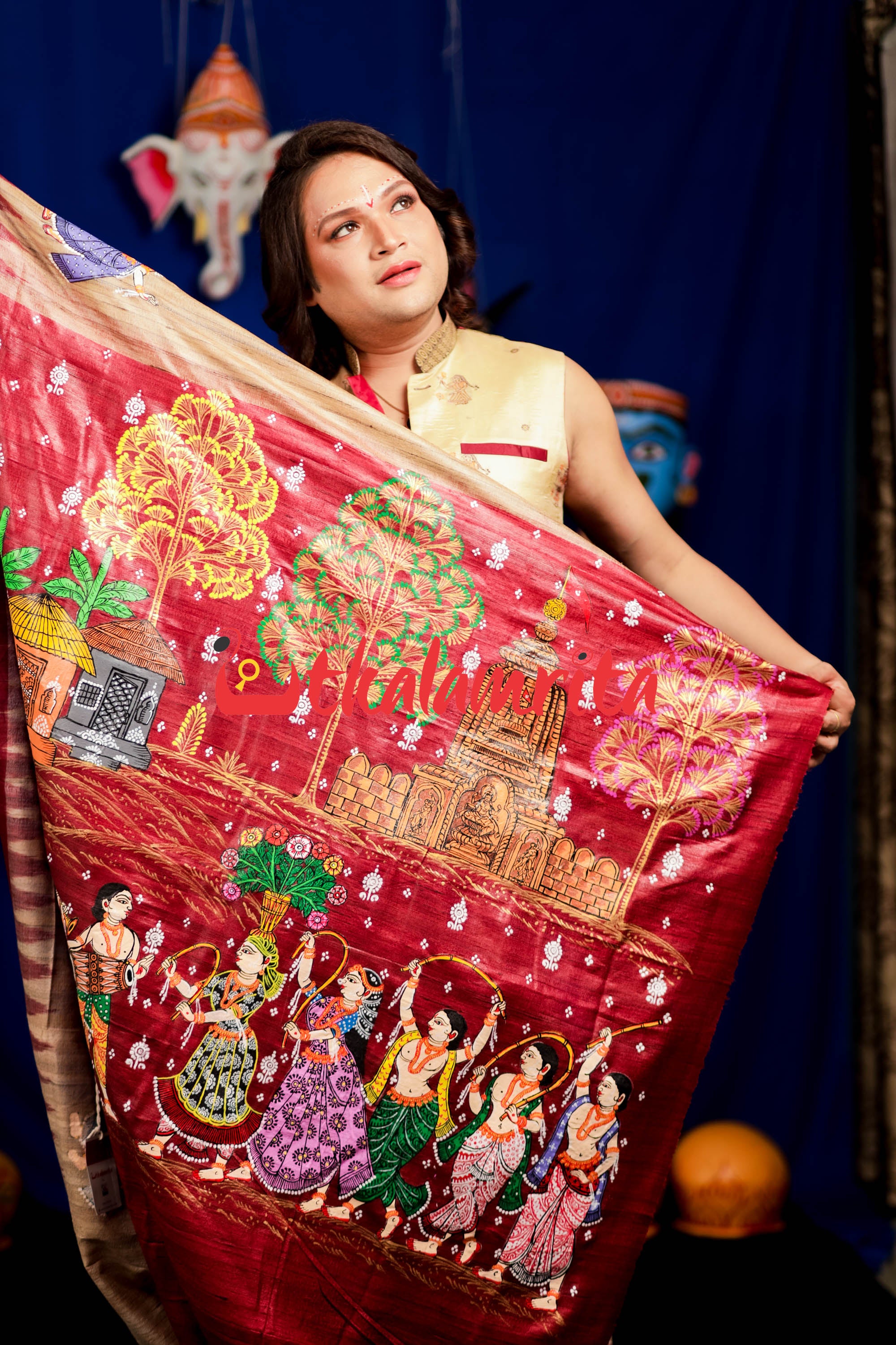 Jhamu Jatra Ghicha Tussar Ghee Maroon Saree