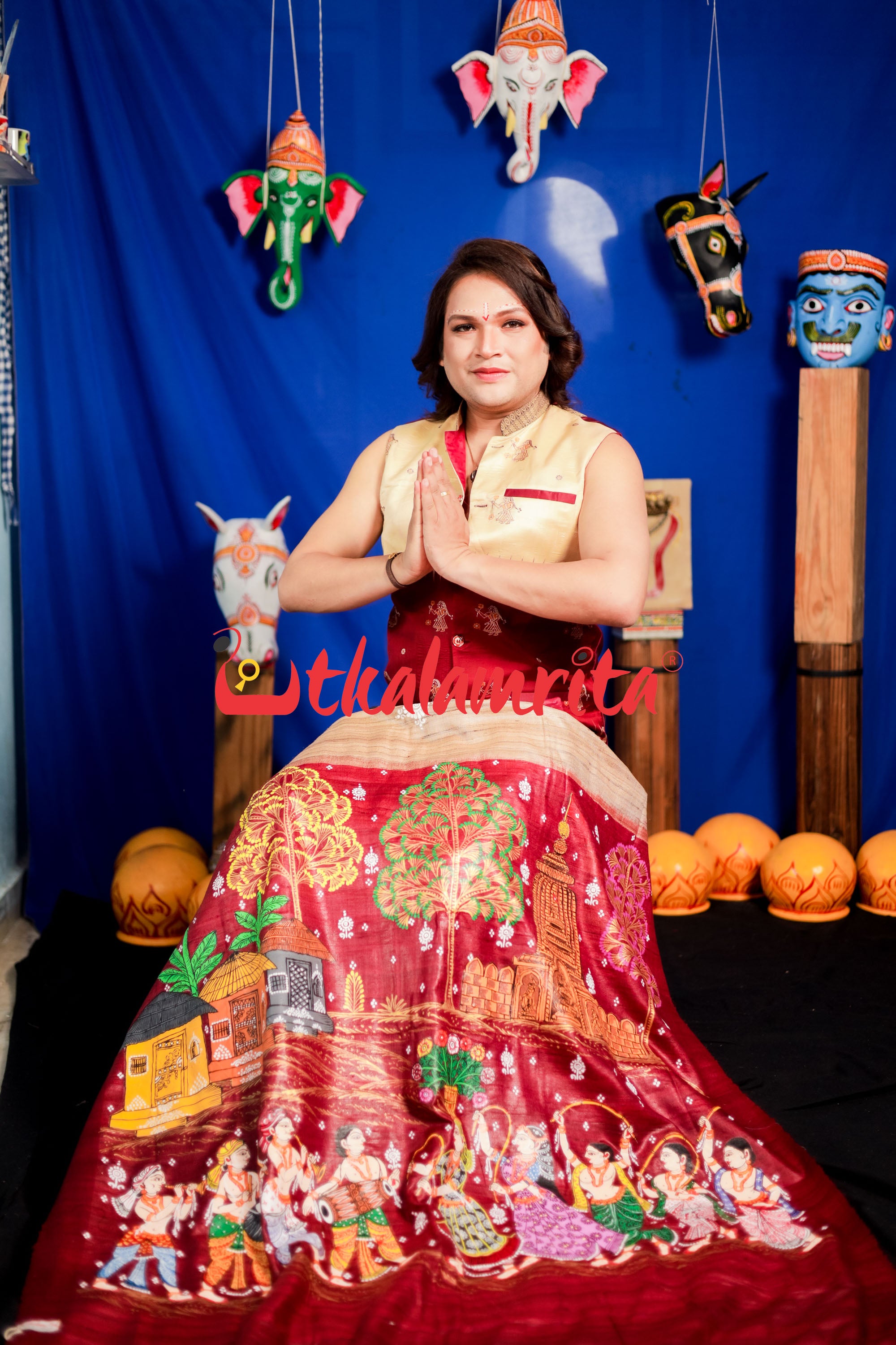 Jhamu Jatra Ghicha Tussar Ghee Maroon Saree