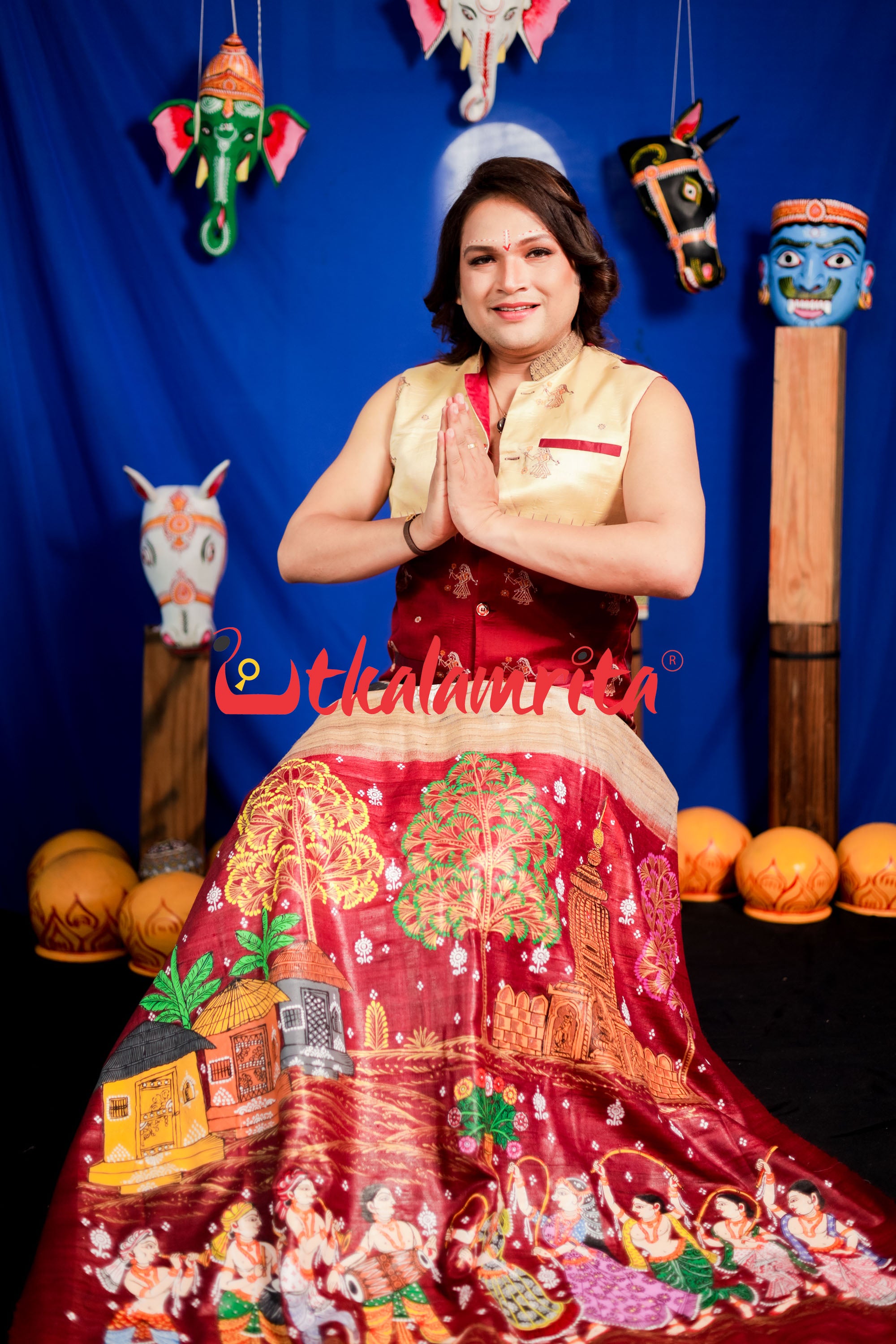 Jhamu Jatra Ghicha Tussar Ghee Maroon Saree