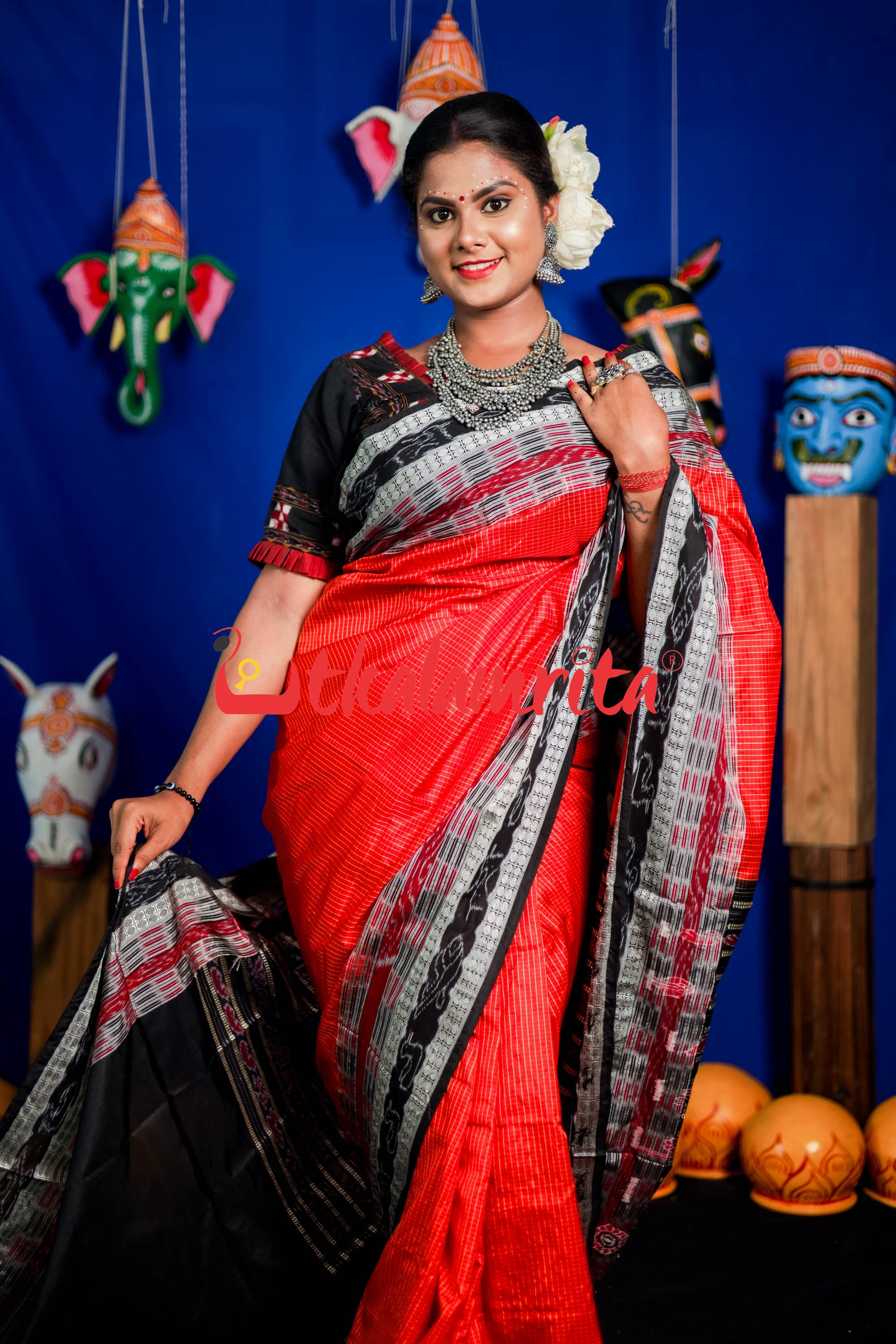 Red Sachipar Sambalpuri Silk Saree