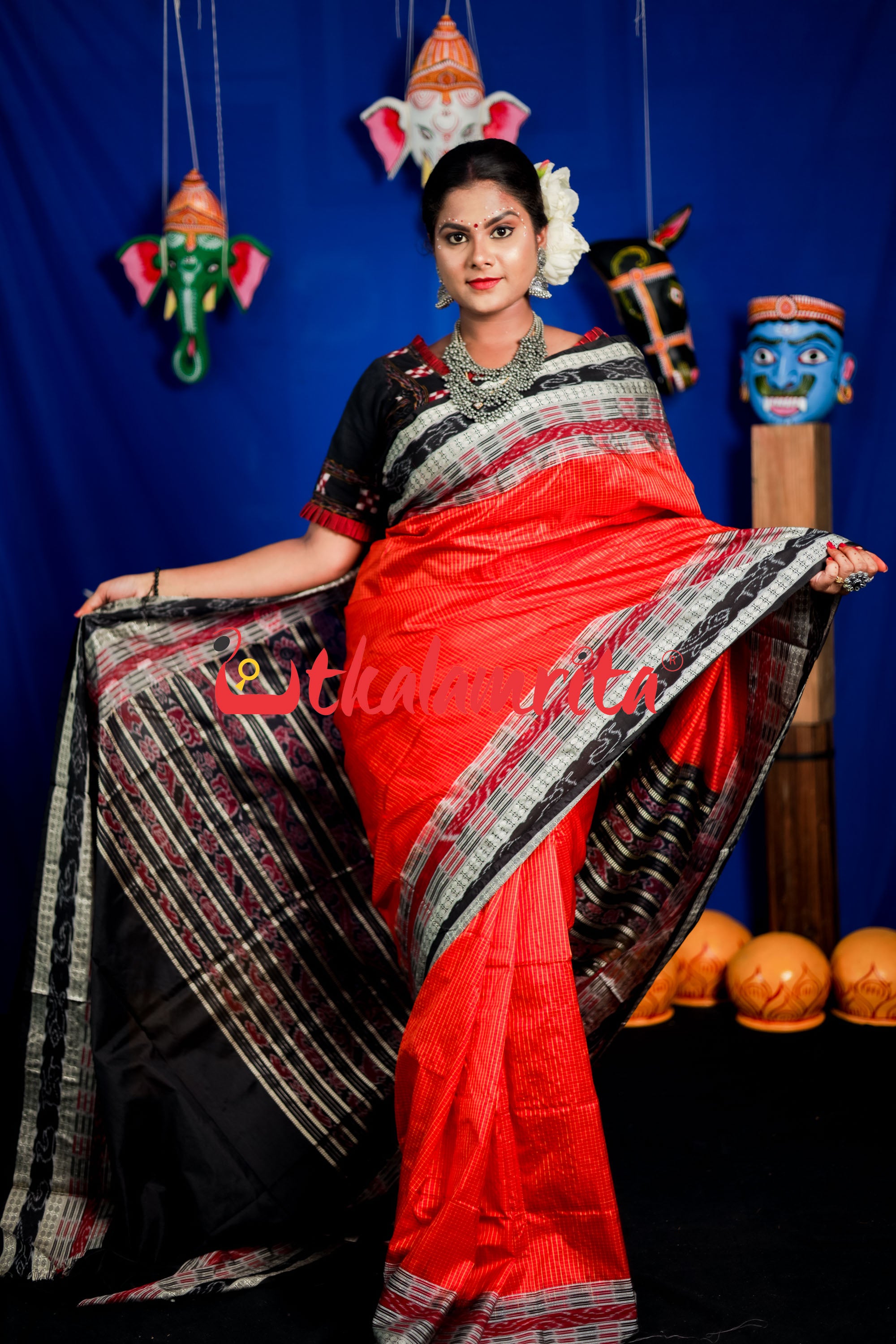 Red Sachipar Sambalpuri Silk Saree
