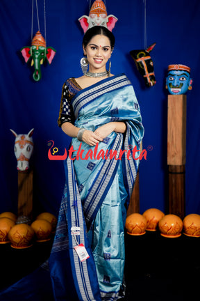 Aqua Tribal Bomkai Silk Saree