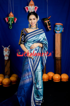 Aqua Tribal Bomkai Silk Saree