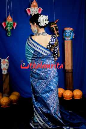 Aqua Tribal Bomkai Silk Saree