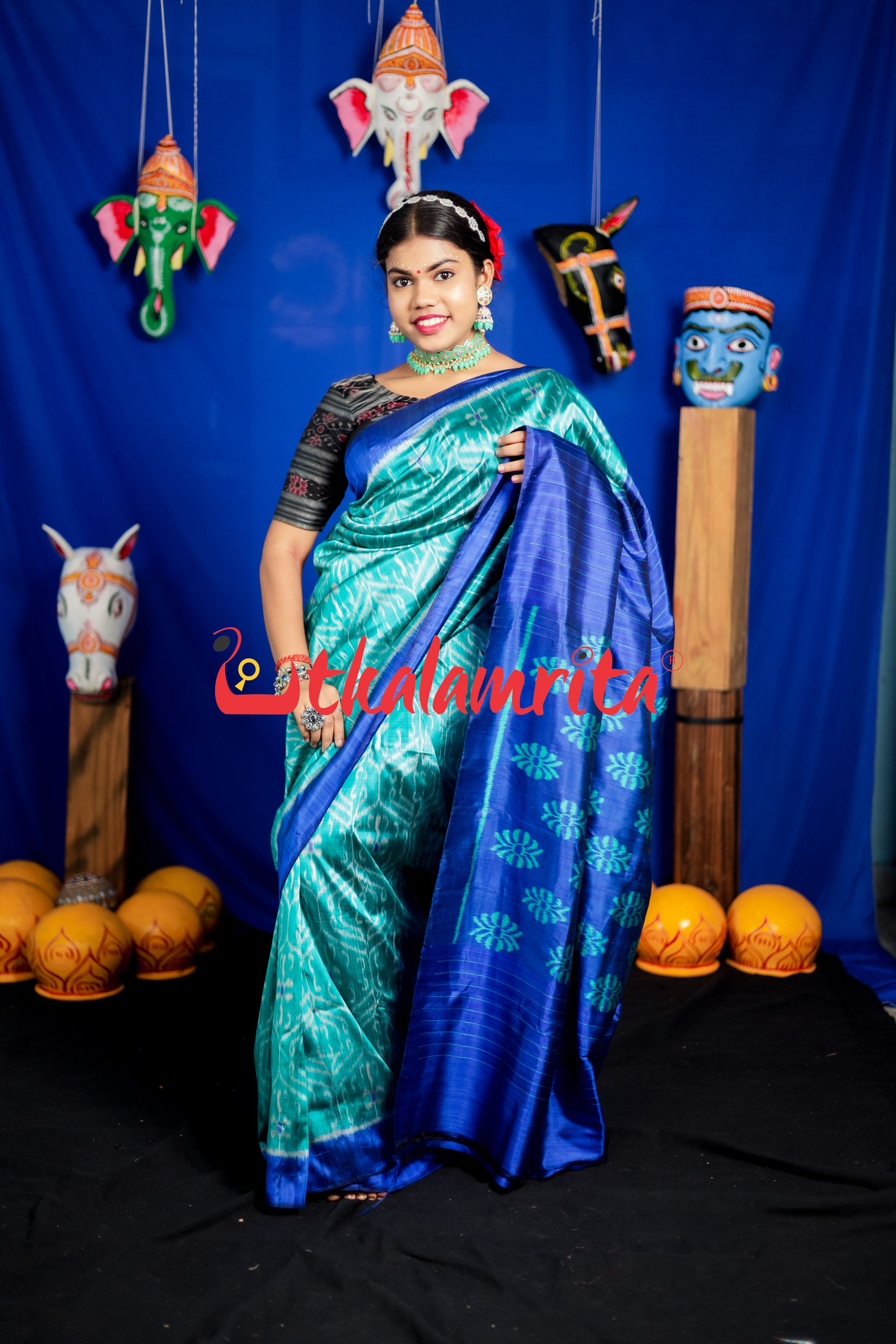Aqua Green Chungudia Khandua Silk Saree