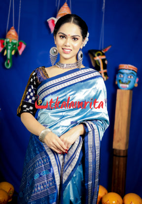 Aqua Tribal Bomkai Silk Saree