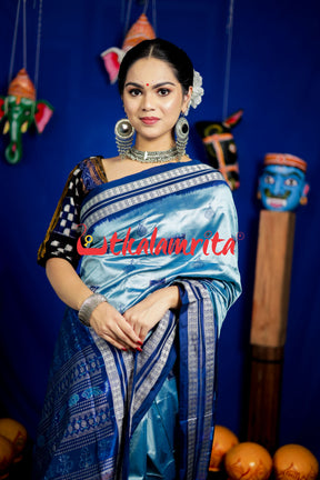 Aqua Tribal Bomkai Silk Saree