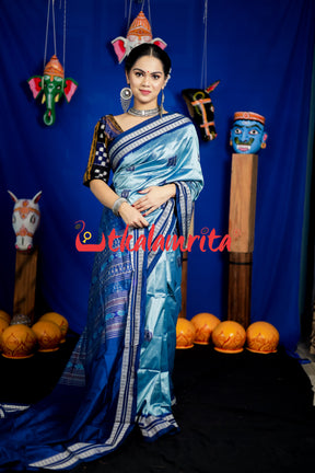 Aqua Tribal Bomkai Silk Saree