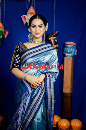 Aqua Tribal Bomkai Silk Saree