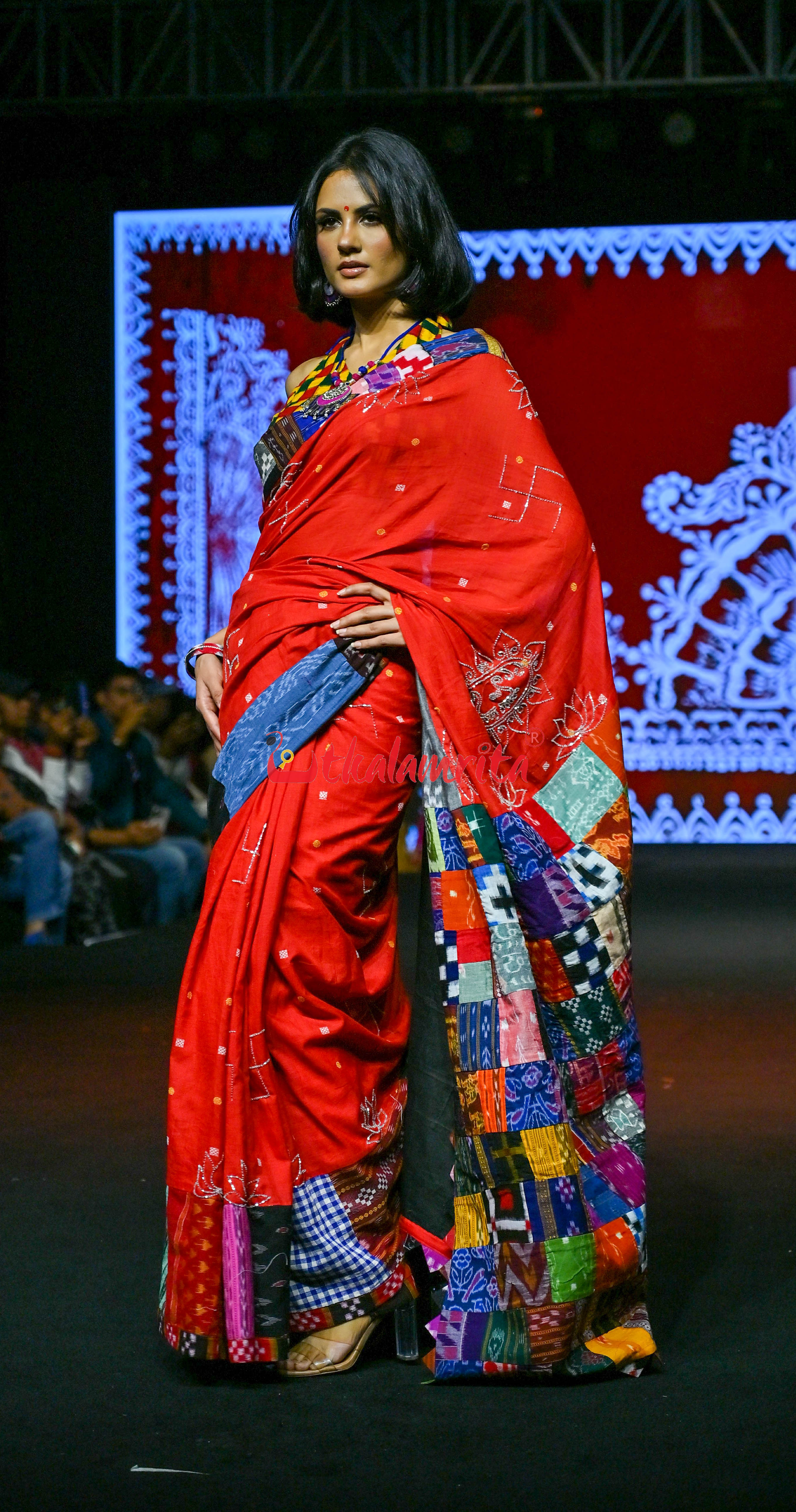Red with Yellow Buti Designer Sambalpuri Cotton Saree
