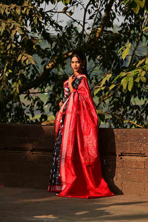 Black Red Pasapali Sambalpuri Silk Saree