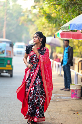 Black Red Pasapali Sambalpuri Silk Saree