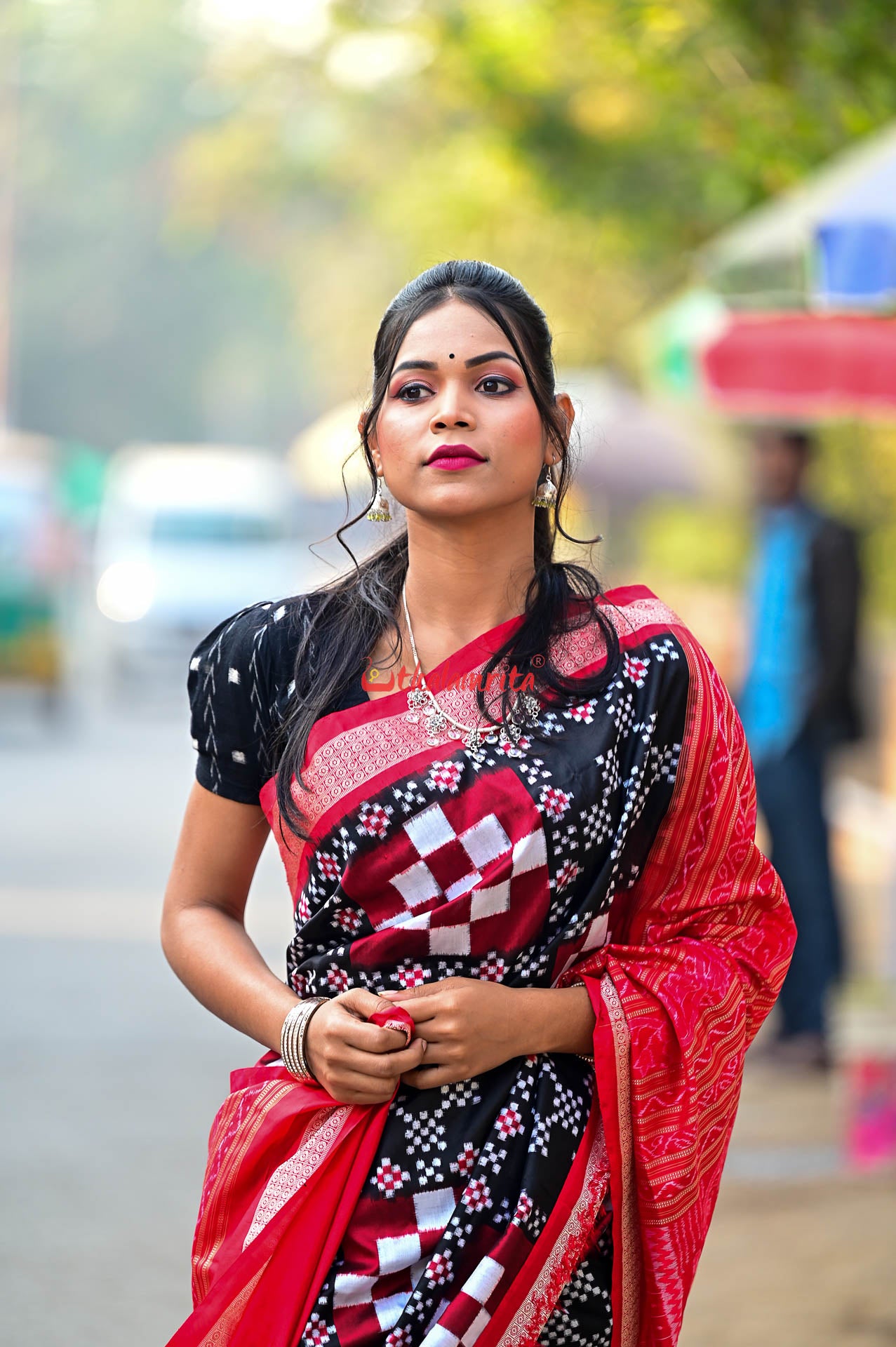 Black Red Pasapali Sambalpuri Silk Saree