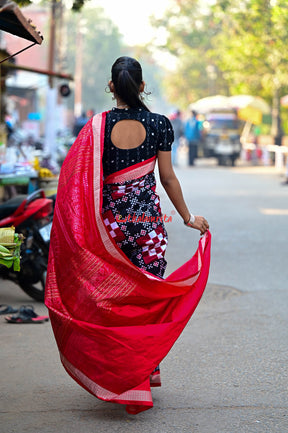 Black Red Pasapali Sambalpuri Silk Saree