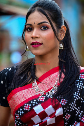 Black Red Pasapali Sambalpuri Silk Saree