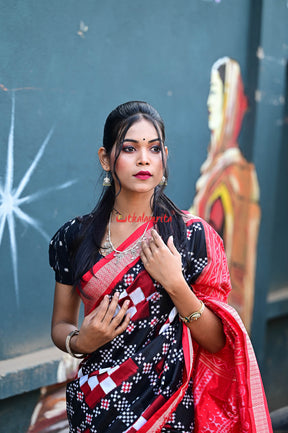 Black Red Pasapali Sambalpuri Silk Saree