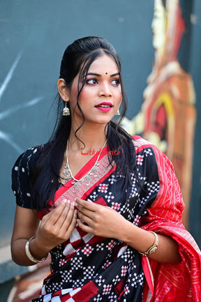 Black Red Pasapali Sambalpuri Silk Saree