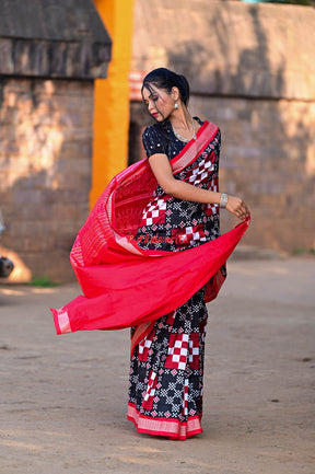 Black Red Pasapali Sambalpuri Silk Saree