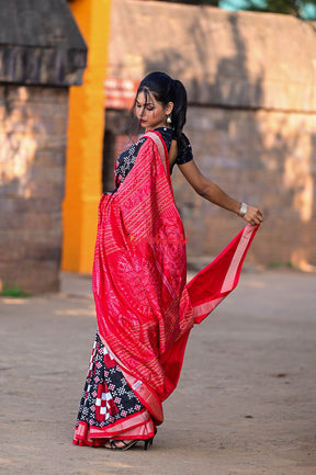 Black Red Pasapali Sambalpuri Silk Saree