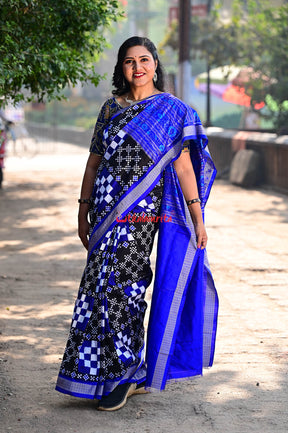 Blue Big Small Pasapali Sambalpuri Silk Saree