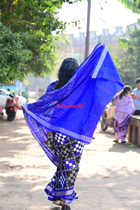 Blue Big Small Pasapali Sambalpuri Silk Saree