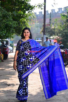 Blue Big Small Pasapali Sambalpuri Silk Saree