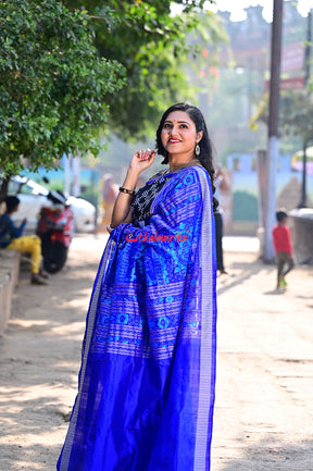 Blue Big Small Pasapali Sambalpuri Silk Saree