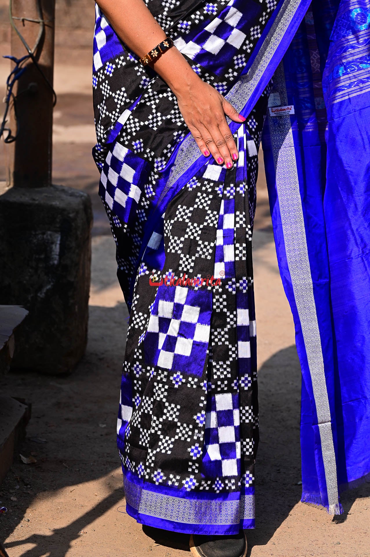 Blue Big Small Pasapali Sambalpuri Silk Saree