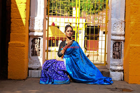 Blue Flowers and Kuthi Sambalpuri Silk Saree