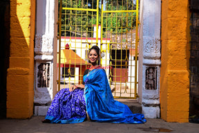 Blue Flowers and Kuthi Sambalpuri Silk Saree