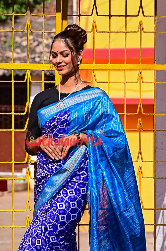 Blue Flowers and Kuthi Sambalpuri Silk Saree